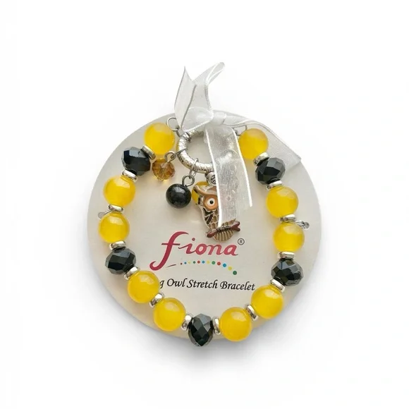 Fiona Yellow & Black Owl Stretch Bracelet - Picture 1 of 4